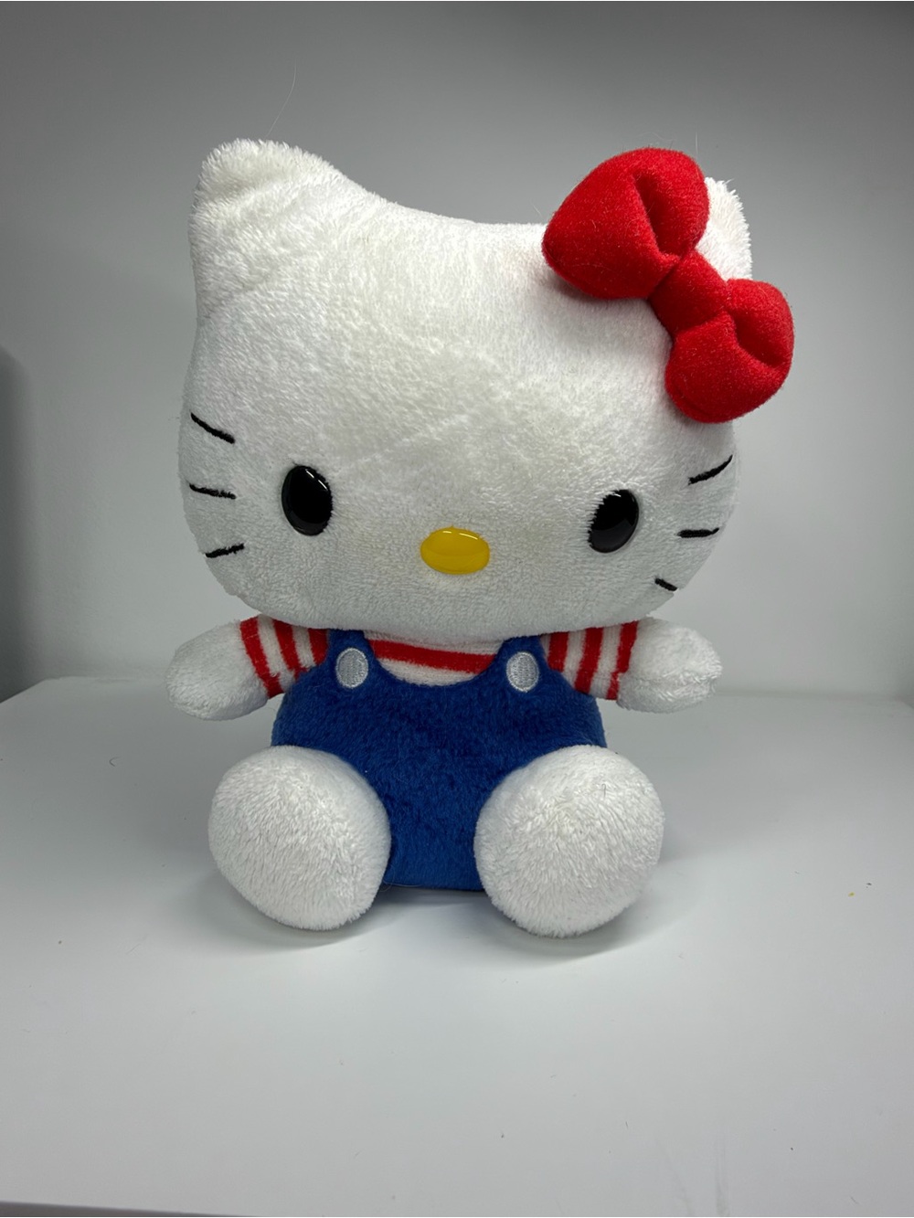 2009 Hello Kitty Sanrio TY Red Striped Shirt Blue Overalls 6”